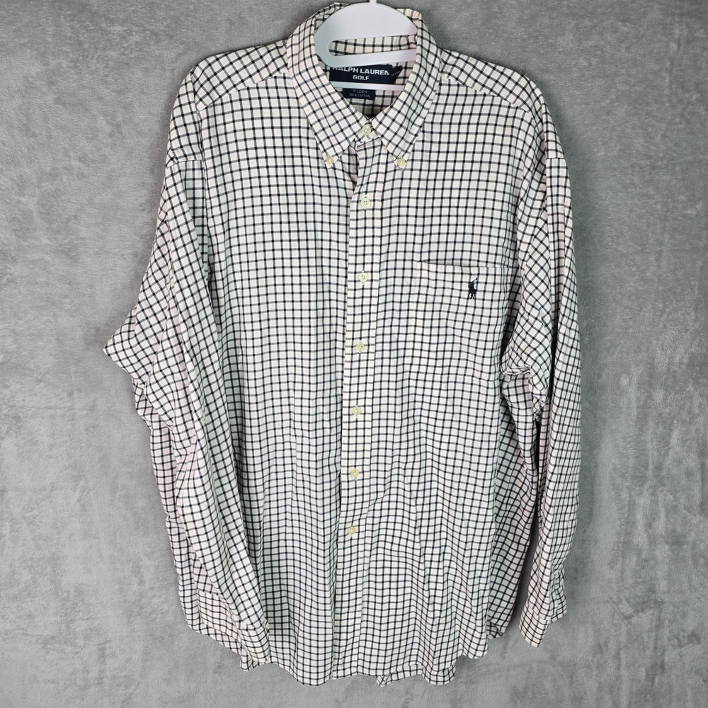 Vintage Ralph Lauren Golf Tilden Shirt Mens Large Windowpane Check Cotton L